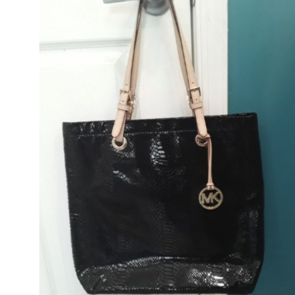 Michael Kors black reptile print purse tote bag